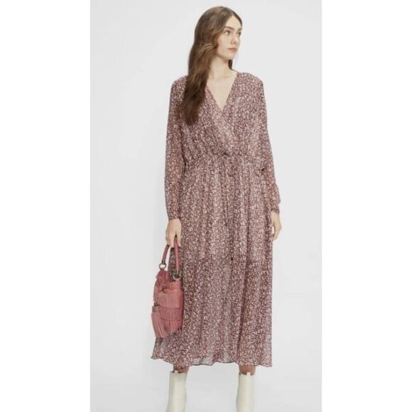 Ted Baker US 10 Midi Dress Chiffon Wrap Tie Waist Pink Red